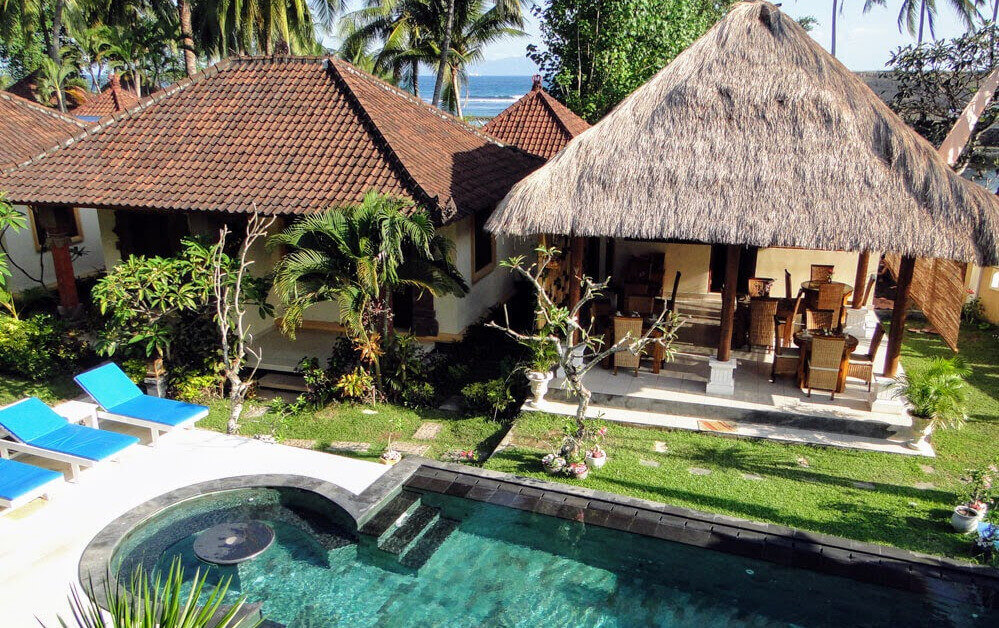 Hotel villa accommodation near the beach at Candidasa east Bali.